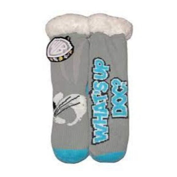 Bugs Bunny Slipper Socks Looney Tunes Sherpa Lined No Slip Grip Adult One Size - Picture 1 of 8